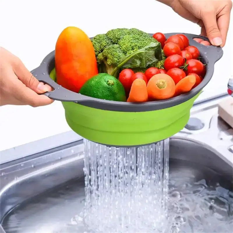 Round Collapsible Colander Silicone Kitchen Fruit Vegetable Washing Basket Strainer Foldable Drainer Kitchen Gadgets