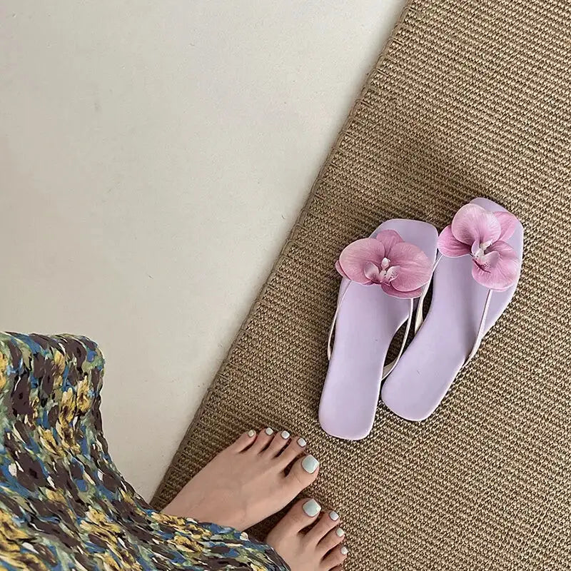 Summer Women Flower Flip Flop Fashion Clip Toe Flats Slide Ladies Casual Soft Sole Beach Slippers