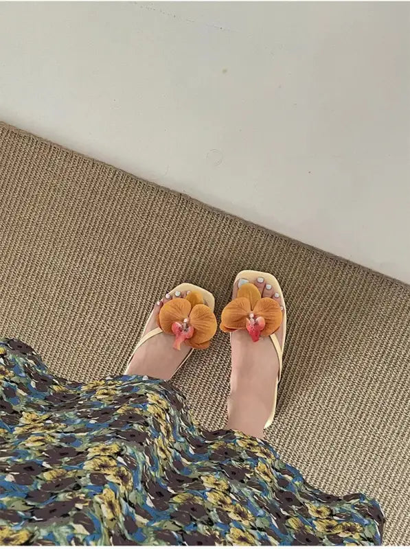 Summer Women Flower Flip Flop Fashion Clip Toe Flats Slide Ladies Casual Soft Sole Beach Slippers