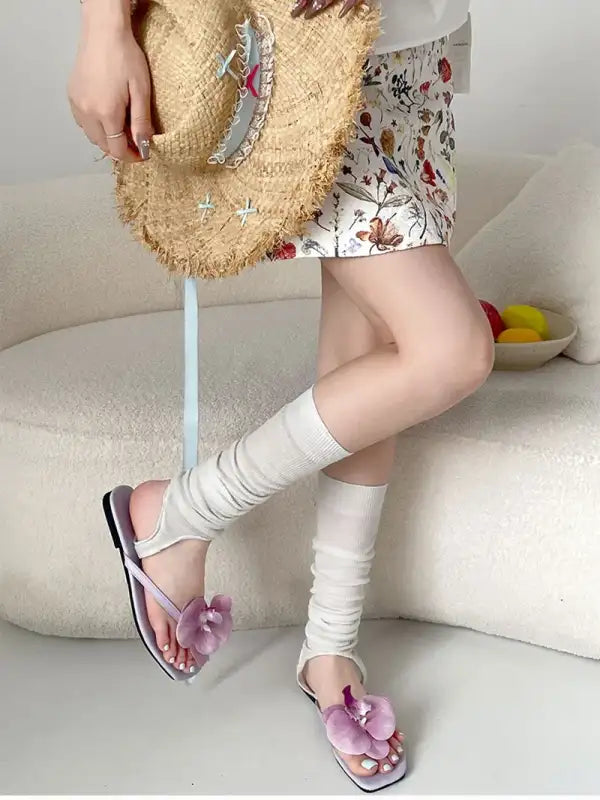Summer Women Flower Flip Flop Fashion Clip Toe Flats Slide Ladies Casual Soft Sole Beach Slippers