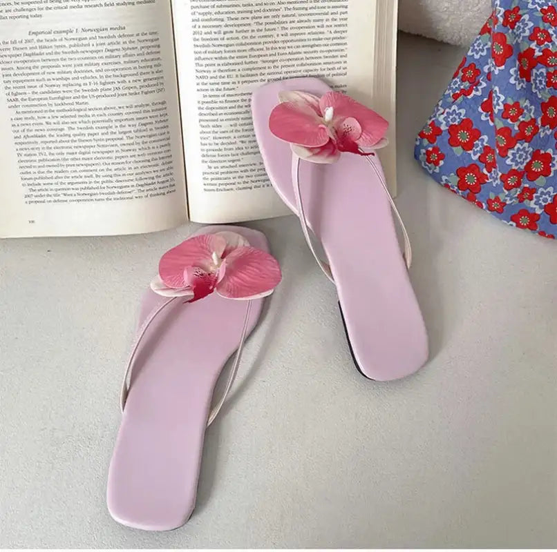 Summer Women Flower Flip Flop Fashion Clip Toe Flats Slide Ladies Casual Soft Sole Beach Slippers