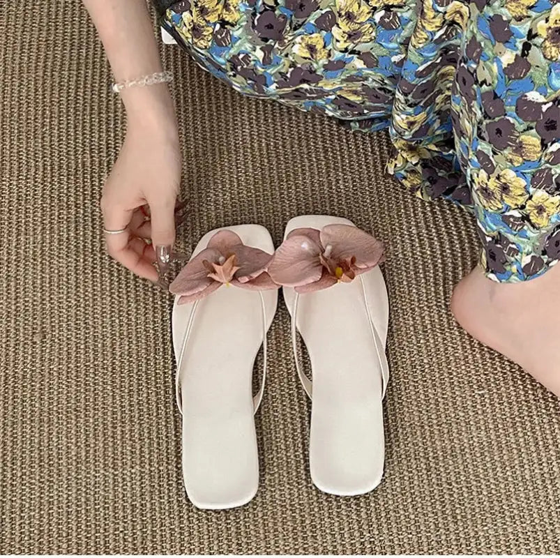 Summer Women Flower Flip Flop Fashion Clip Toe Flats Slide Ladies Casual Soft Sole Beach Slippers