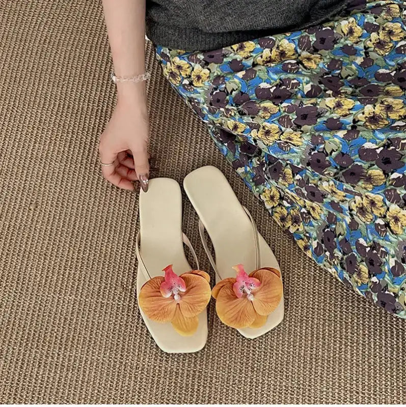Summer Women Flower Flip Flop Fashion Clip Toe Flats Slide Ladies Casual Soft Sole Beach Slippers