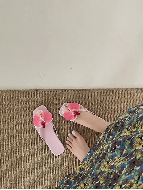 Summer Women Flower Flip Flop Fashion Clip Toe Flats Slide Ladies Casual Soft Sole Beach Slippers