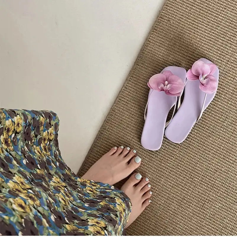 Summer Women Flower Flip Flop Fashion Clip Toe Flats Slide Ladies Casual Soft Sole Beach Slippers
