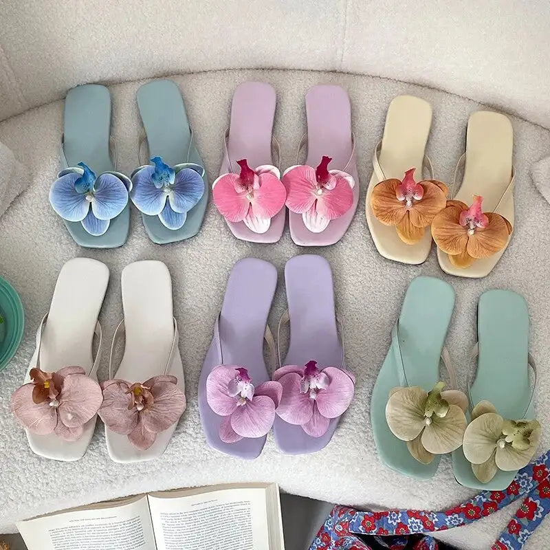 Summer Women Flower Flip Flop Fashion Clip Toe Flats Slide Ladies Casual Soft Sole Beach Slippers