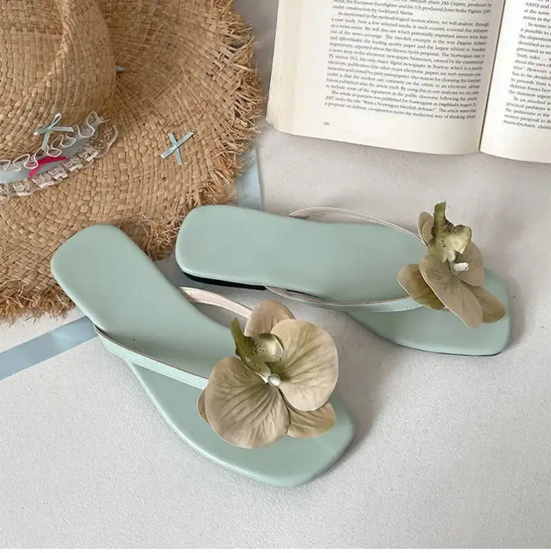 Summer Women Flower Flip Flop Fashion Clip Toe Flats Slide Ladies Casual Soft Sole Beach Slippers