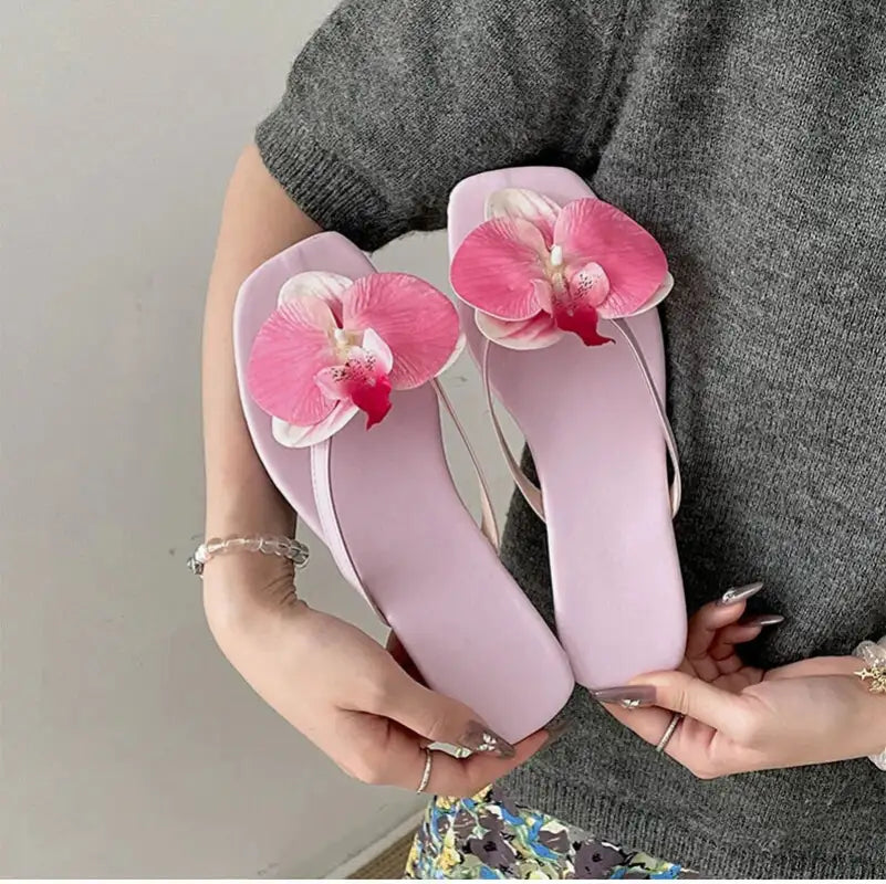 Summer Women Flower Flip Flop Fashion Clip Toe Flats Slide Ladies Casual Soft Sole Beach Slippers