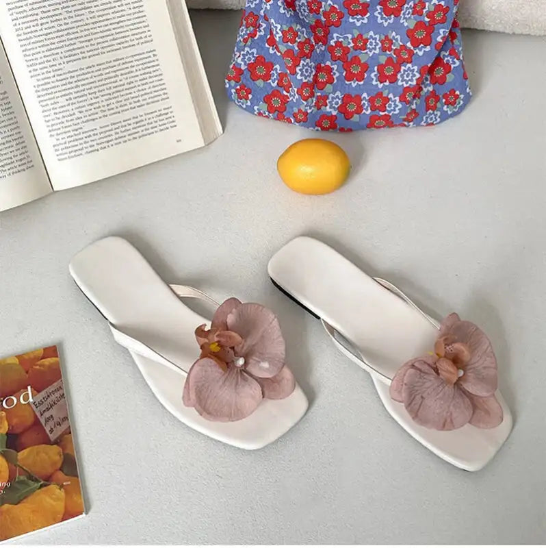 Summer Women Flower Flip Flop Fashion Clip Toe Flats Slide Ladies Casual Soft Sole Beach Slippers