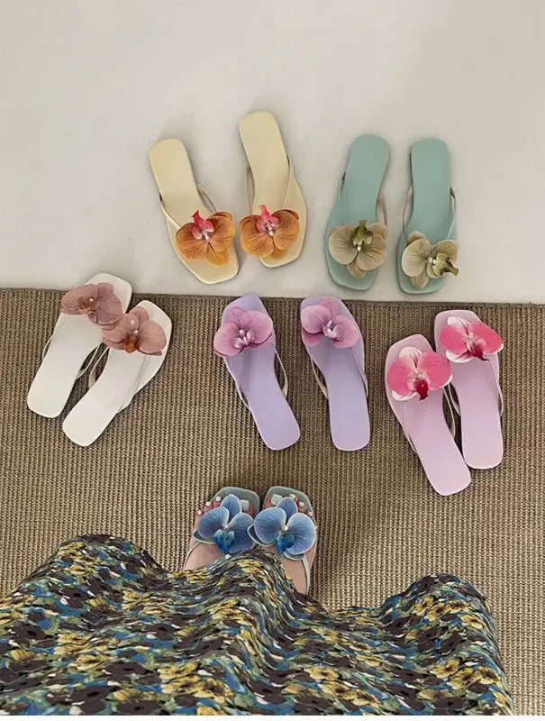 Summer Women Flower Flip Flop Fashion Clip Toe Flats Slide Ladies Casual Soft Sole Beach Slippers
