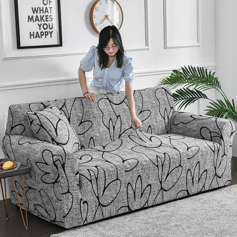 1pc Flower Printed Elastic Sofa Cover Antidirty Spandex Sofa Cover Furniture Protector for Bedroom Office Living Room