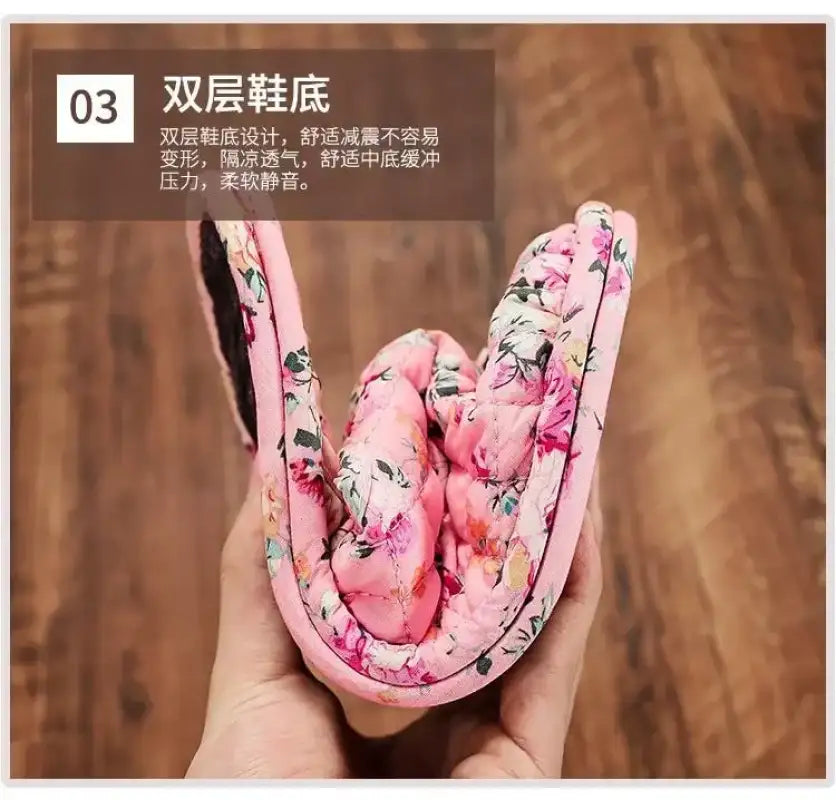 Couple’s Four Seasons Home Indoor Silent and Mute Pure Cotton Fabric Sole Soft Sole Non Harmful Solid Wood Floor
