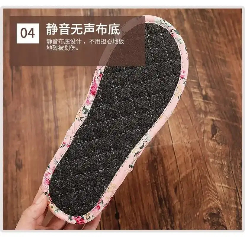 Couple’s Four Seasons Home Indoor Silent and Mute Pure Cotton Fabric Sole Soft Sole Non Harmful Solid Wood Floor