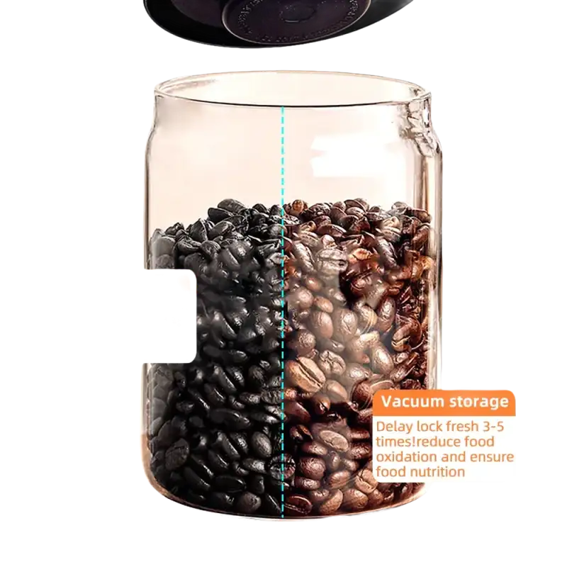 Glass jar with coffee beans.