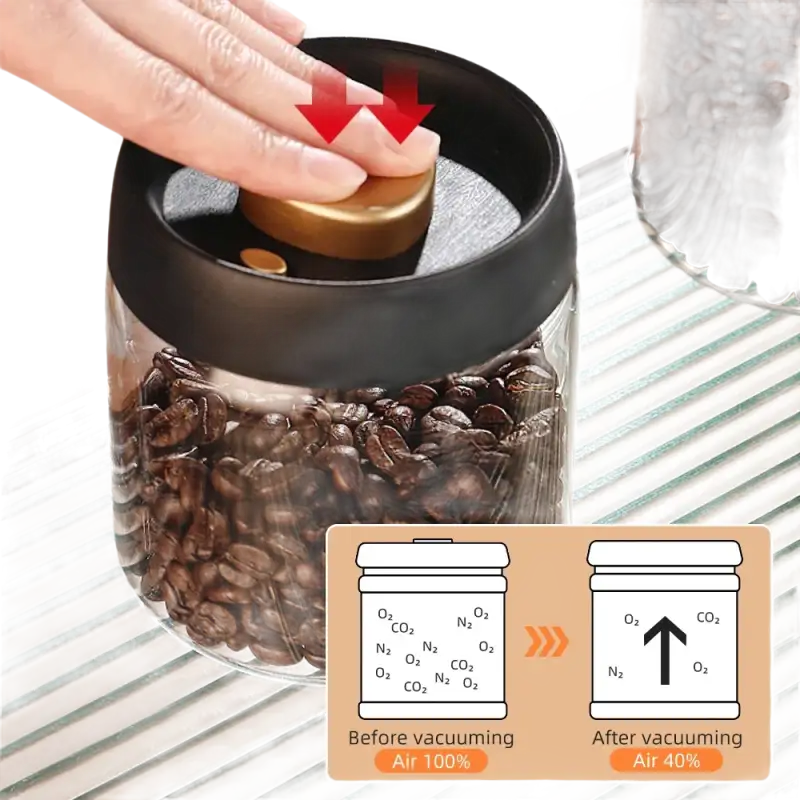 Vacuum-sealed coffee bean container.