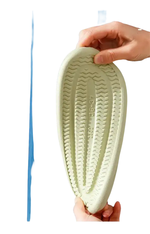 Green textured slipper sole.