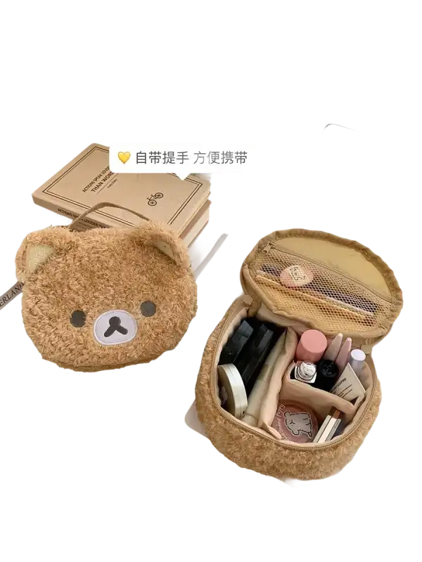 Fuzzy bear-shaped makeup bag.