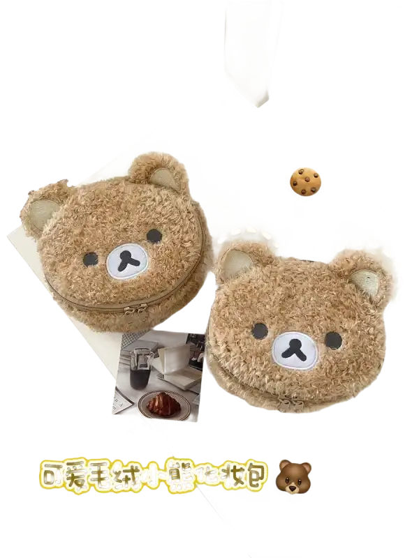 Fuzzy bear-shaped cosmetic bags.