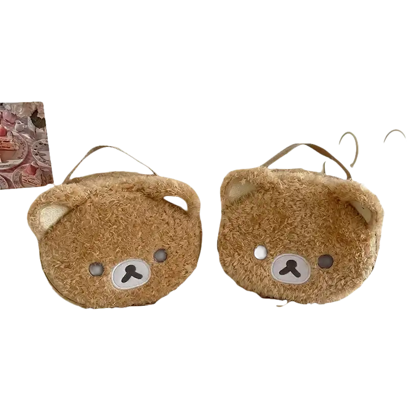 Two brown bear-shaped plush bags.