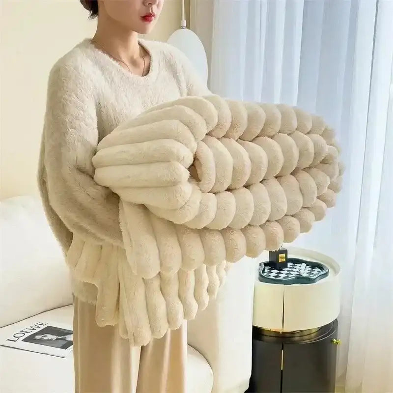 New Artificial Rabbit Plush Autumn Warm Blankets for Beds Soft Coral Fleece Sofa Throw Blanket Comfortable Thicken Bed