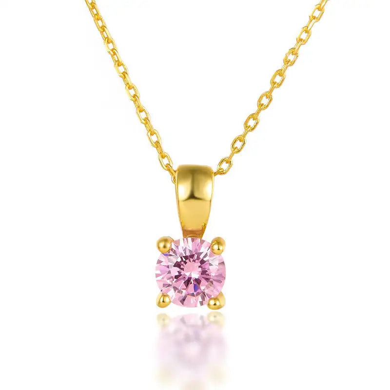 December Birthstone Silver Necklace for Seniors - 6 Month Pink Zirconium