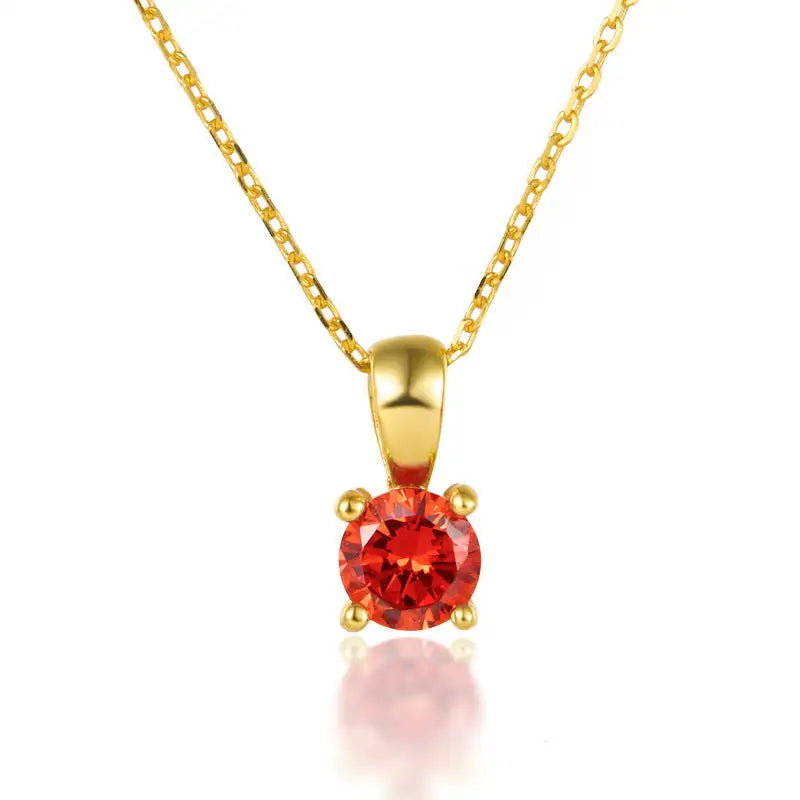 December Birthstone Silver Necklace for Seniors - January Orange Red