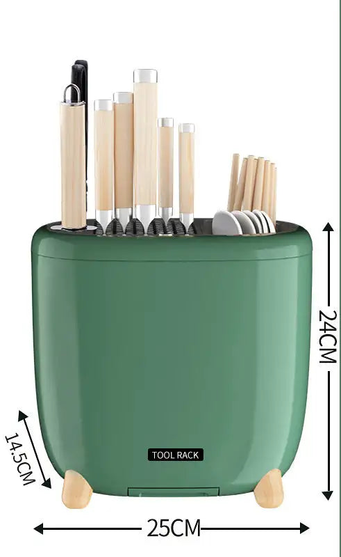 Chop & Store: Elegant Kitchen Utensil Rack - Green / USB