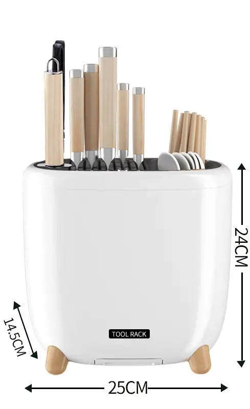 Chop & Store: Elegant Kitchen Utensil Rack - White / USB