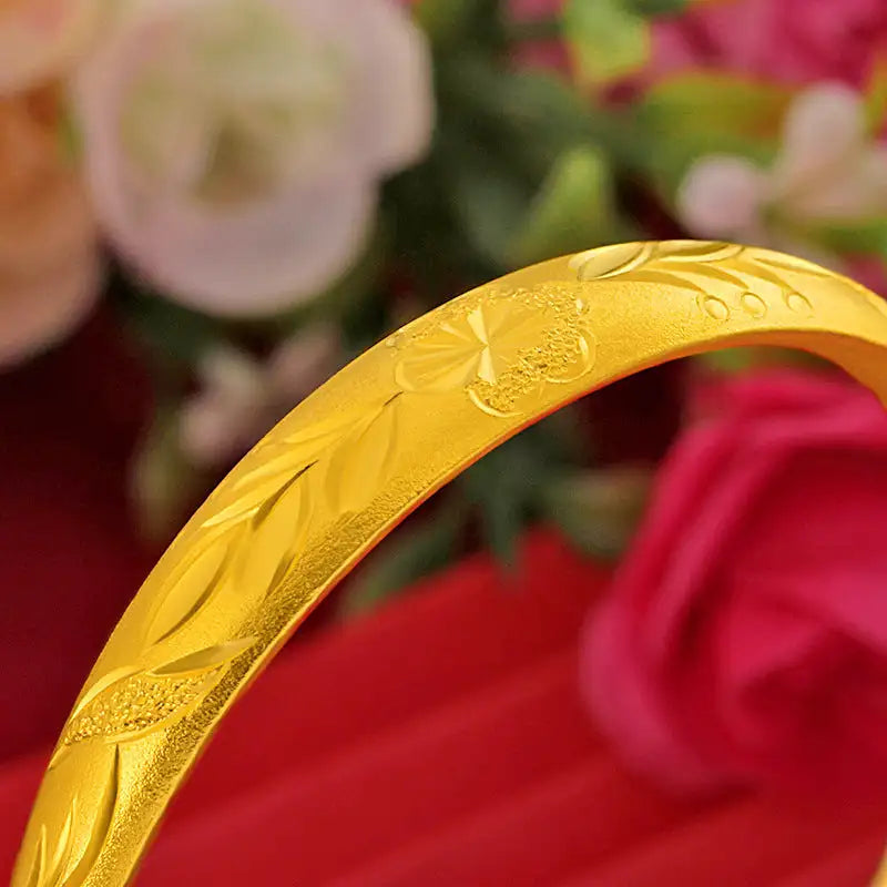 Plum Blossom Brass Gold-Plated Wide Bracelet - Plum blossom glossy bracelet