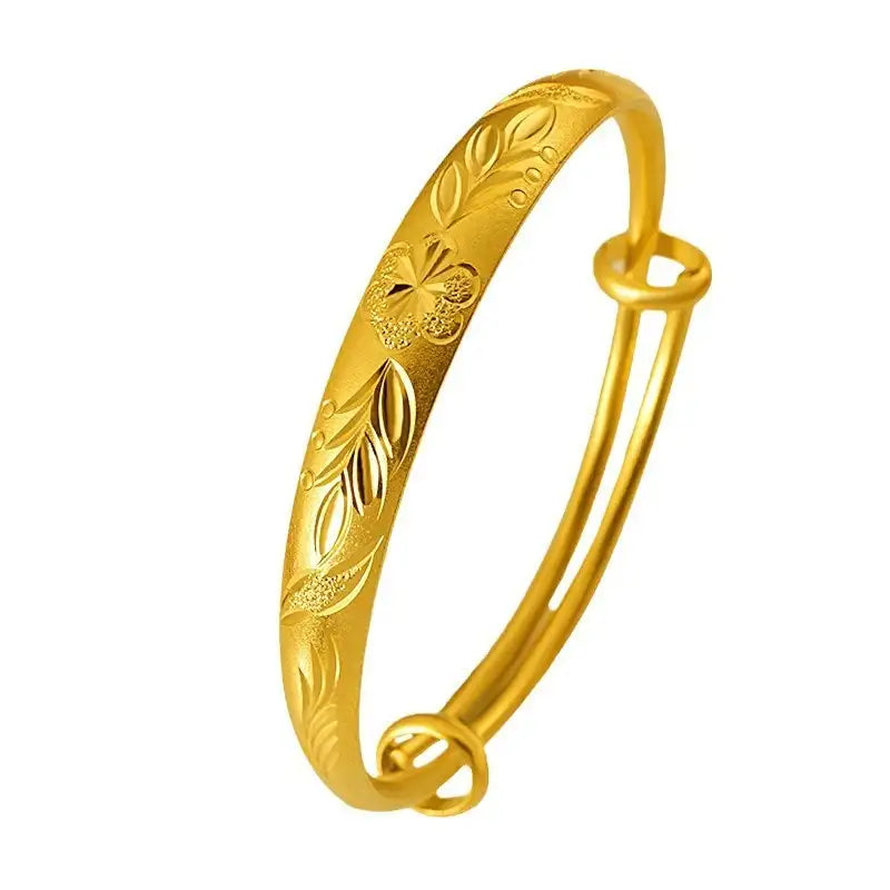 Plum Blossom Brass Gold-Plated Wide Bracelet - Plum blossom glossy bracelet
