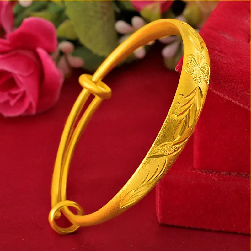 Plum Blossom Brass Gold-Plated Wide Bracelet - Plum blossom glossy bracelet