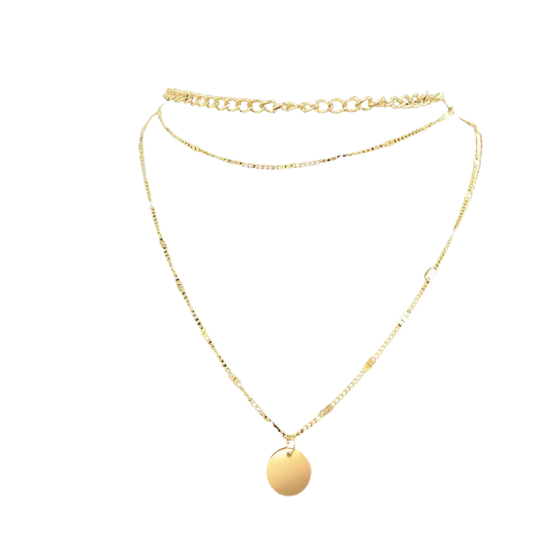 Gold-toned layered necklace with pendant.