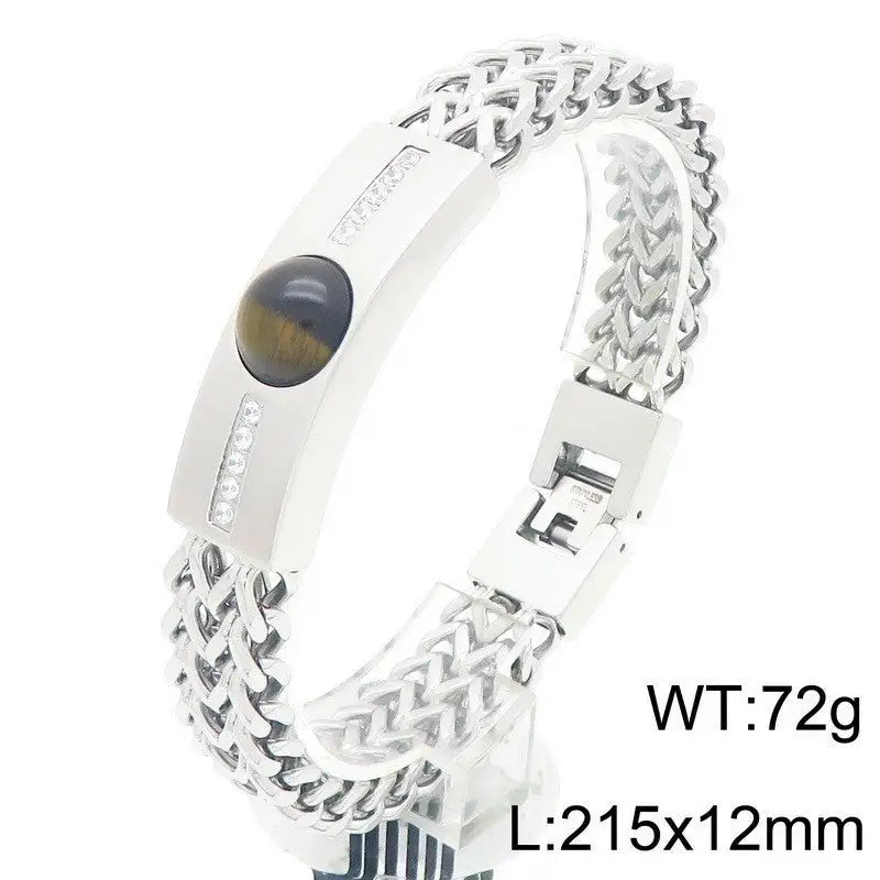 Tigereye Titan Men’s Curved Bracelet - Steel Color