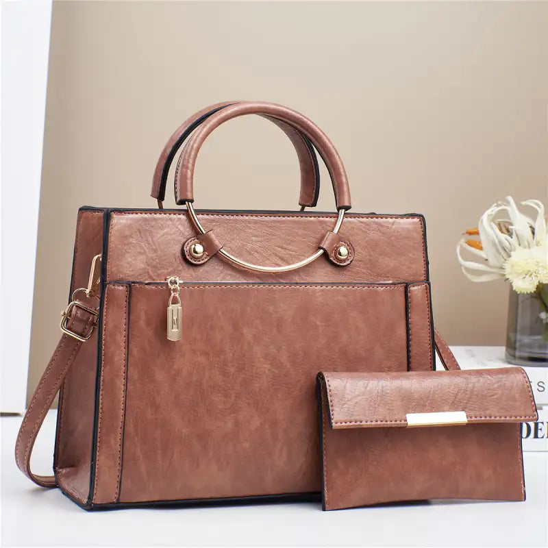 Chic Duo: Women’s Large Capacity Handbag Set - Pink / 28x11x22cm