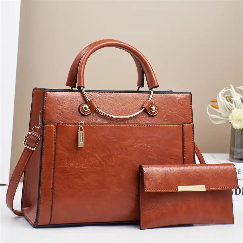 Chic Duo: Women’s Large Capacity Handbag Set - Yellow / 28x11x22cm