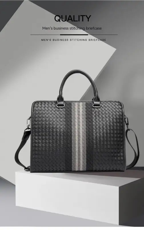 Woven Crossbody Briefcase for Men - Black