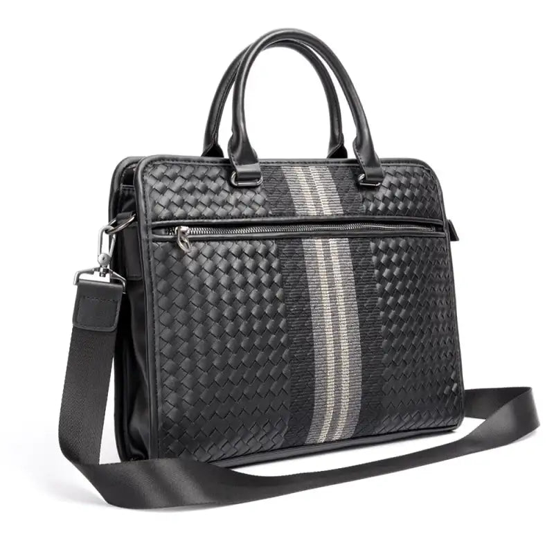 Woven Crossbody Briefcase for Men - Black