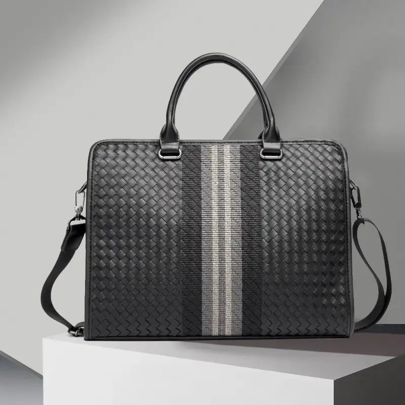 Woven Crossbody Briefcase for Men - Black
