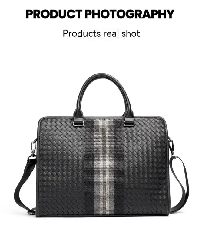 Woven Crossbody Briefcase for Men - Black