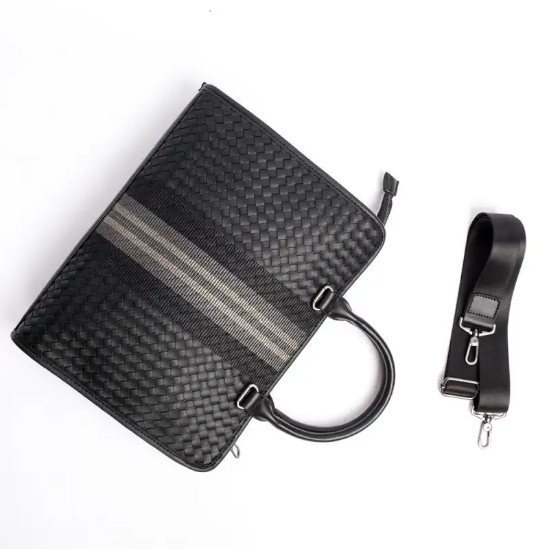 Woven Crossbody Briefcase for Men - Black