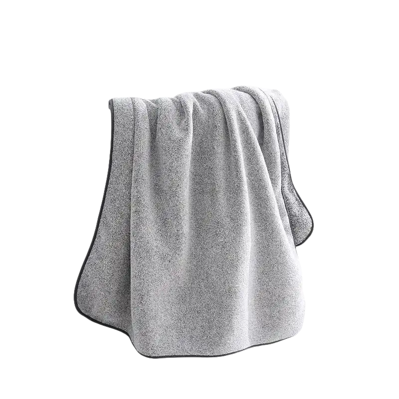 Gray microfiber towel with dark trim from trendy thickened bath towels set