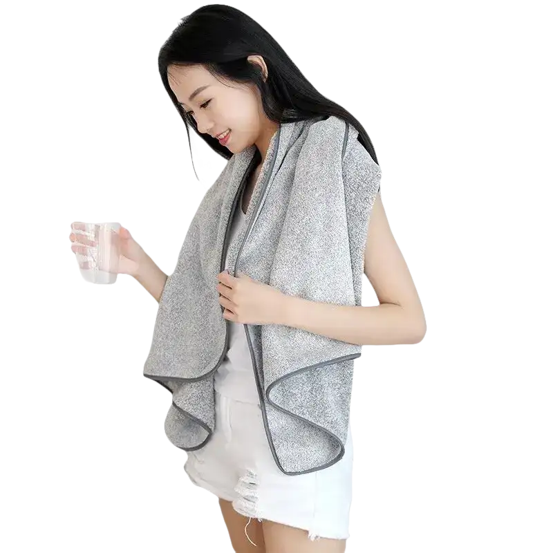 Gray towel wrap from Gray Stripes and Sass set, supersoft microfiber towel for trendy baths