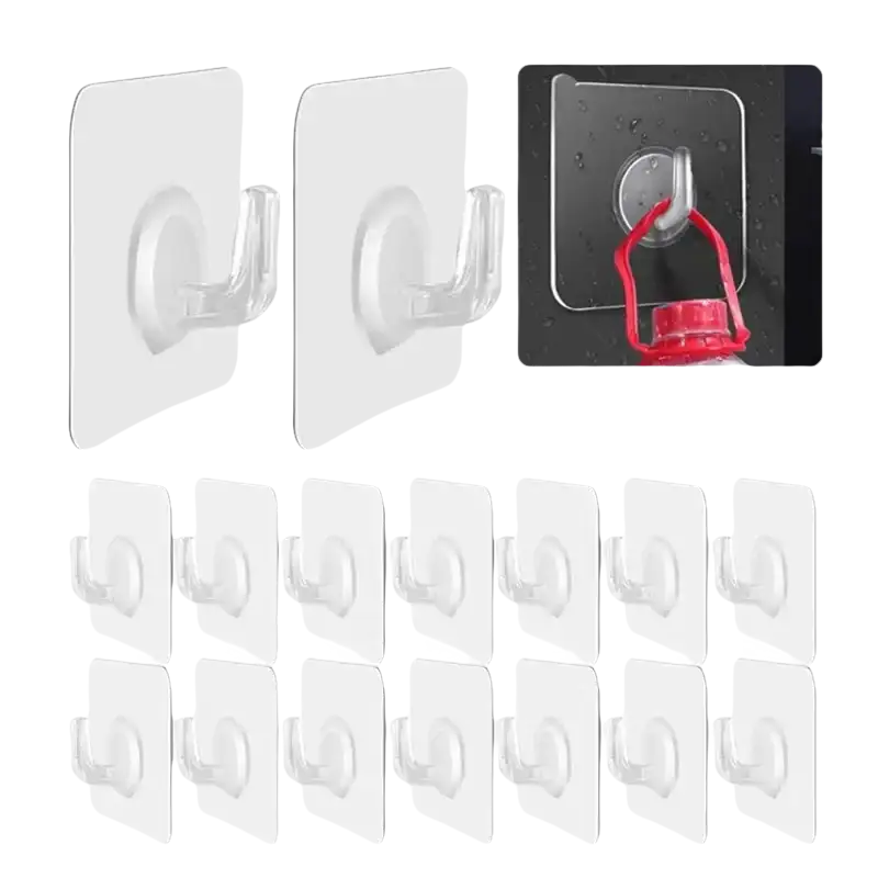 Transparent door wall hook with 20pcs self-adhesive self-adhesive transparent hooks for easy hanging