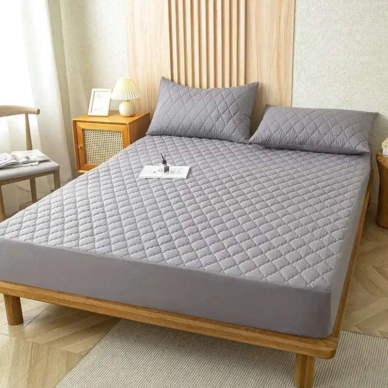 Waterproof Throw Mattress Cover Bed Fitted Sheet Mattress Protector Single/Double/140/160 Muti Size Gray/White - Gray
