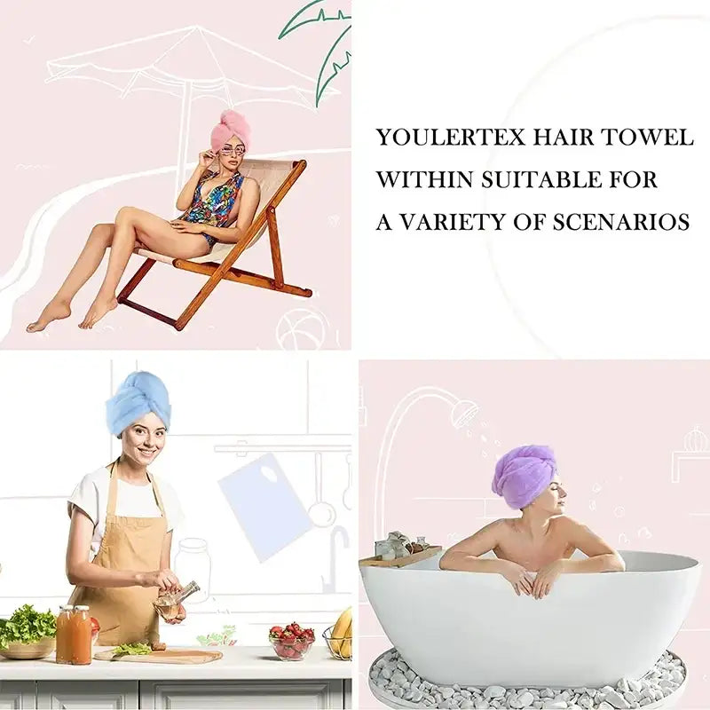 Microfiber Hair Towel Wrap for Women Shower Spa Head Wrap Hair Drying Hat Turban Microfiber Terry Dry Absorbent Quick