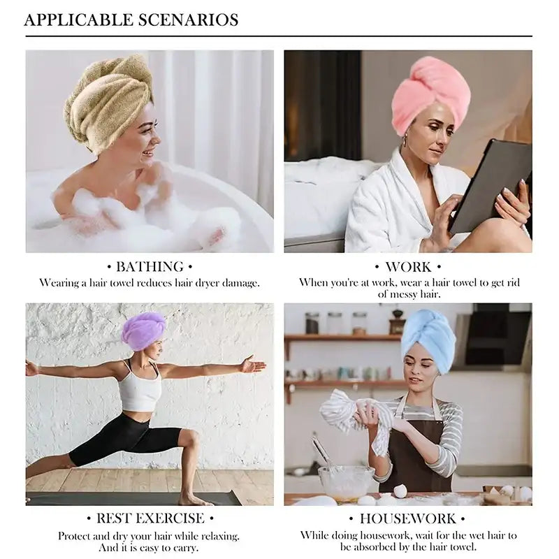 Microfiber Hair Towel Wrap for Women Shower Spa Head Wrap Hair Drying Hat Turban Microfiber Terry Dry Absorbent Quick