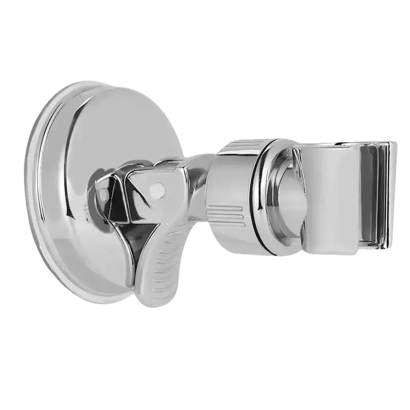 Chrome shower head holder with suction cup.