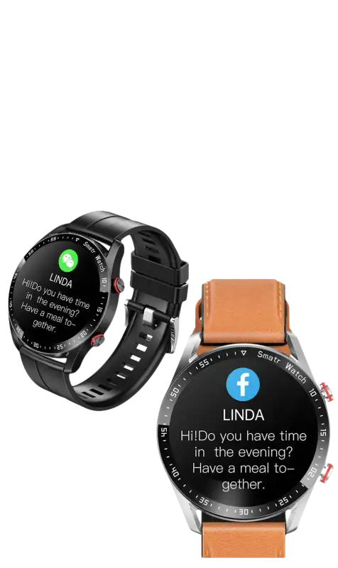 Smartwatches displaying message notifications.
