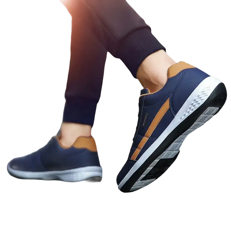 Blue and brown athletic shoes.