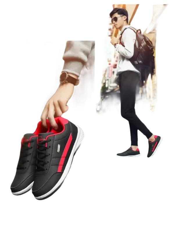 Black and red sneakers.